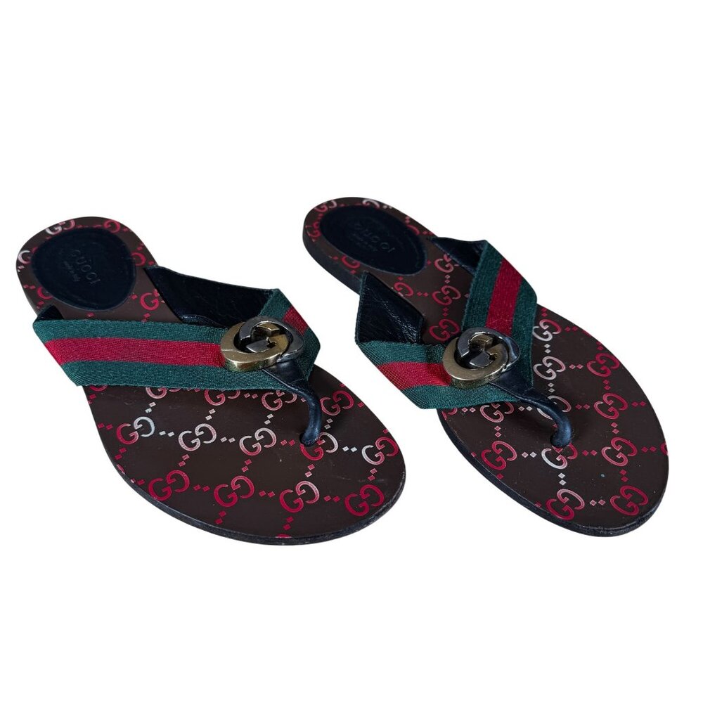 Gucci Kika Red Interlocking GG Thong Flip Flop Sandals Flat Size 37 US 7
